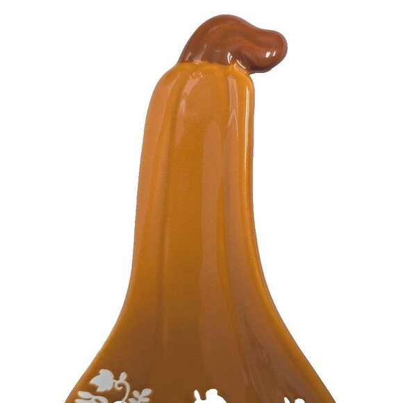 Pumpkin Gourd Spoon Rest Utensil Holder Orange White Flowers Kitchen Ceramic NEW - Picture 3 of 5